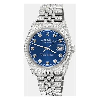 Rolex datejust pave 10.2ct iced diamond cobalt blue track jubilee Wristwatch