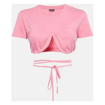 Jacquemus Pink Cotton Knit Underwired Lace-Up Baci Crop Top