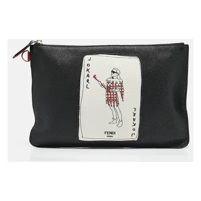 Fendi Black Leather Joker Slim Pouch