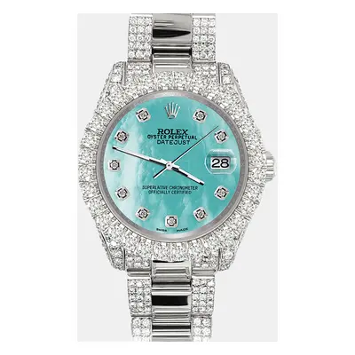 Rolex datejust pave 7.2ct iced diamond aquamarine mop Wristwatch