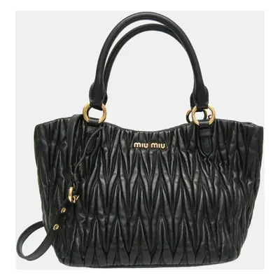 Miu Miu Black Leather Ruffle Top Handle Bag