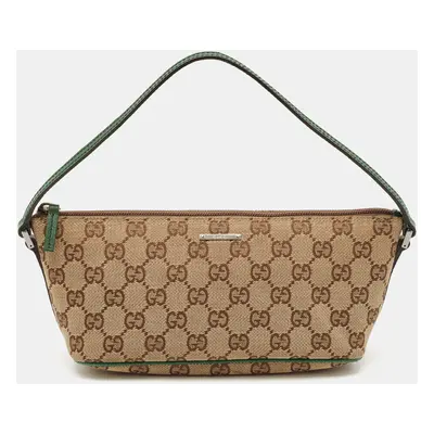 Gucci Beige/Green GG Canvas and Leather Boat Pochette Bag