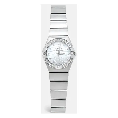 Omega White Mother Of Pearl Diamond Stainless Steel Constellation 123.15.24.60.55.006 Quartz Wom