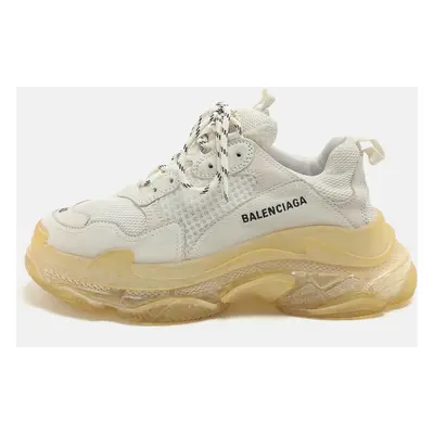 Balenciaga White Leather and Mesh Triple Low Top Sneakers Size