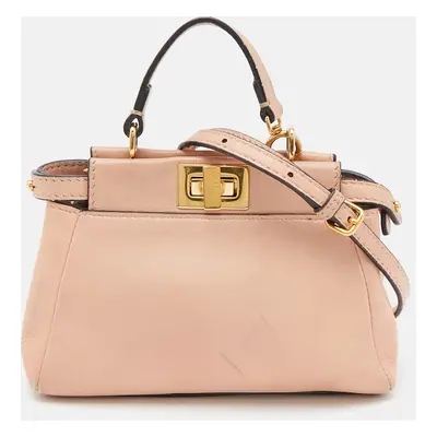 Fendi Peach Leather Micro Peekaboo Crossbody Bag