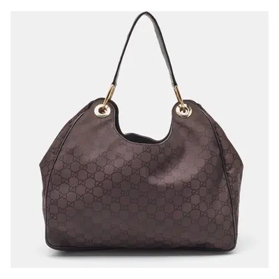 Gucci Dark Brown GG Nylon and Leather Colbert Hobo