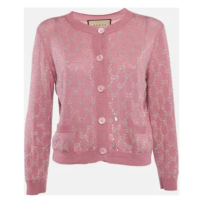 Gucci Pink Studded Wool Button Front Cardigan