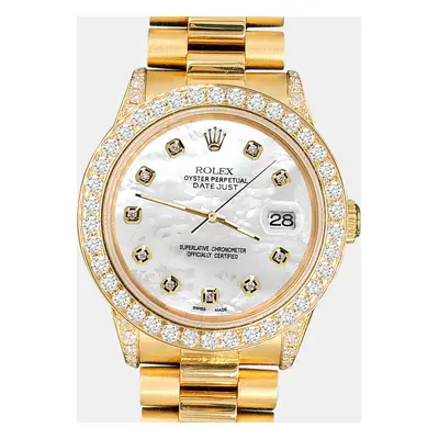 Rolex president datejust 2.3ct diamond bezel lugs white mop dial yellow gold Wristwatch