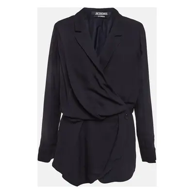 Jacquemus Navy Blue Canvas La Riviera Wrap Mini Dress