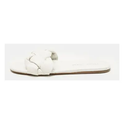 Miu Miu White Intrecciato Leather Flat Slides Size