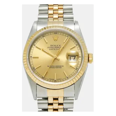 Rolex Champagne 18k Yellow Gold Stainless Steel Datejust Automatic Men's Wristwatch mm