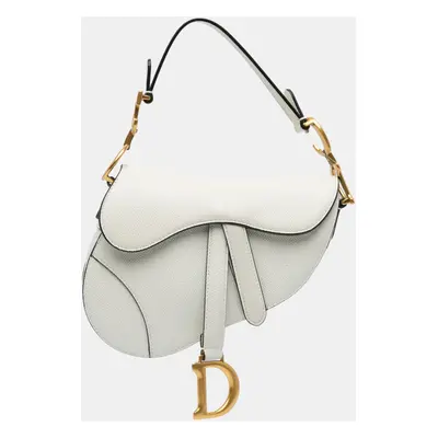 Dior White Mini Leather Saddle Bag