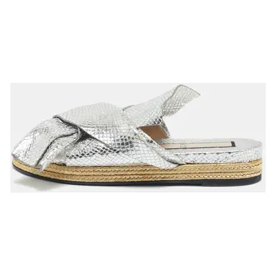 N°21 Silver Python Embossed Leather Knot Espadrille Flat Mules Size 39.5