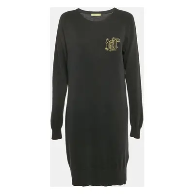 Versace Jeans Couture Black Logo Applique Detail Knit Mini Dress