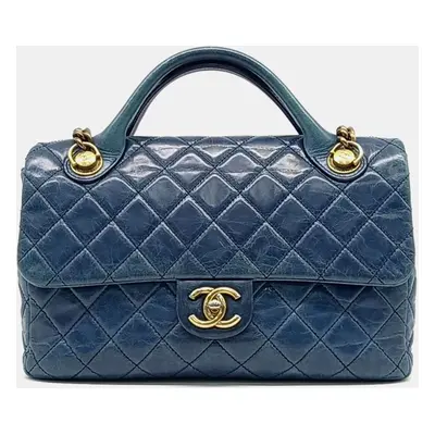 Chanel Blue Leather Vintage Castle Rock Tote Bag