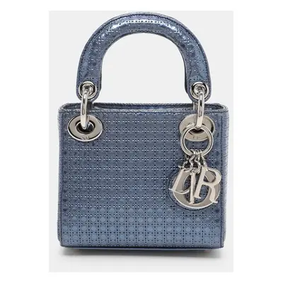 Dior Metallic Blue Micro Cannage Leather Micro Lady Dior Tote