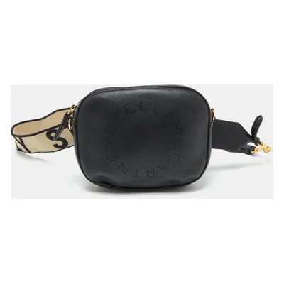 Stella McCartney Black Faux Leather Perforated Logo Belt Bag