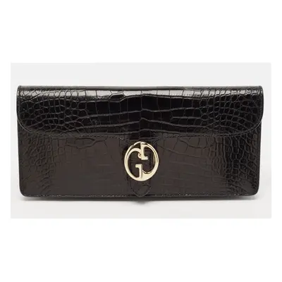 Gucci Black Crocodile Interlocking G Long Clutch