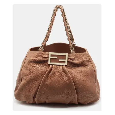 Fendi Brown Leather Large Mia Shoulder Bag