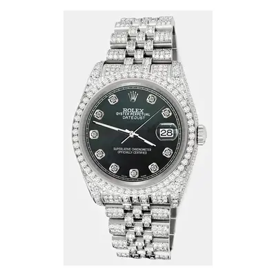 Rolex datejust pave 10.2ct iced diamond black mop track jubilee Wristwatch