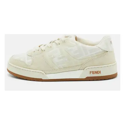 Fendi White/Beige Canvas and Suede Fendi Match Low Top Sneakers Size