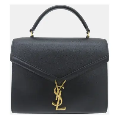 Saint Laurent Black Cassandra Leather Medium Top Handle Bag