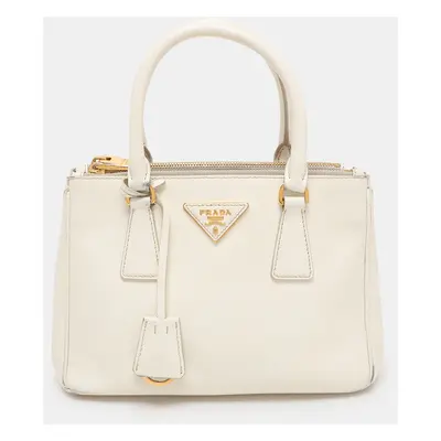 Prada White Saffiano Leather Double Zip Tote