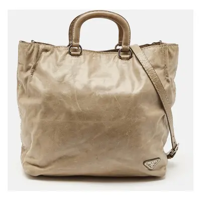 Prada Beige Vitello Shine Leather Snap Tote