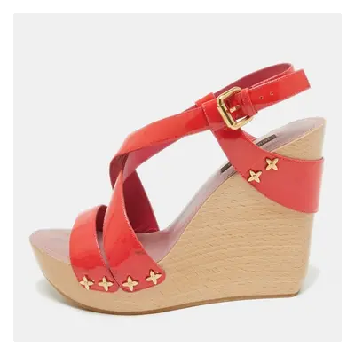 Louis Vuitton Red Patent Leather Star Embellished Wedge Sandals Size