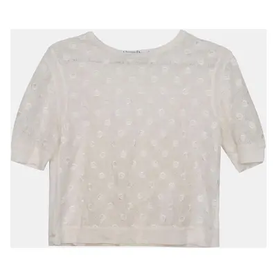 Dior White Cotton Half Sleeve Knit Top Size