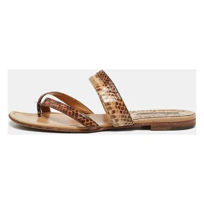 Manolo Blahnik Brown Python Leather Susa Flat Sandals Size