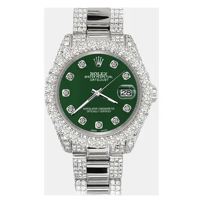 Rolex datejust pave 7.2ct iced diamond forest green Wristwatch