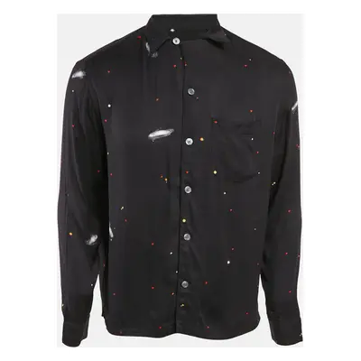 All Saints Black Galaxy Print Crepe Long Sleeve Shirt