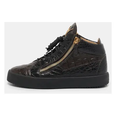 Giuseppe Zanotti Brown Crocodile Leather Double Zipper High Top Sneakers Size