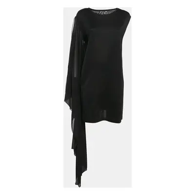 MM6 Maison Margiela Black Cotton Knit Elongated Sleeve Mini Dress