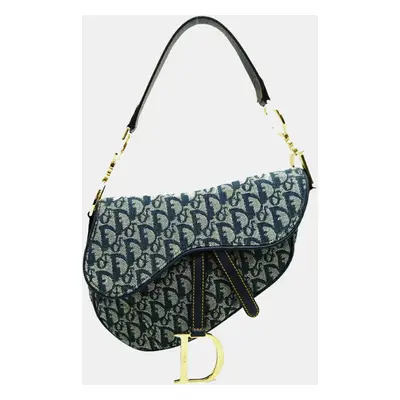 Christian Dior Navy Jacquard Trotter Saddle Shoulder Bag