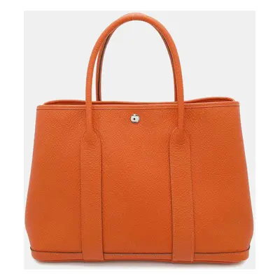 Hermes Orange Leather Garden Party PM Tote Bag