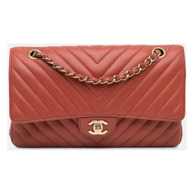 Chanel Orange Medium Classic Chevron Lambskin Double Flap