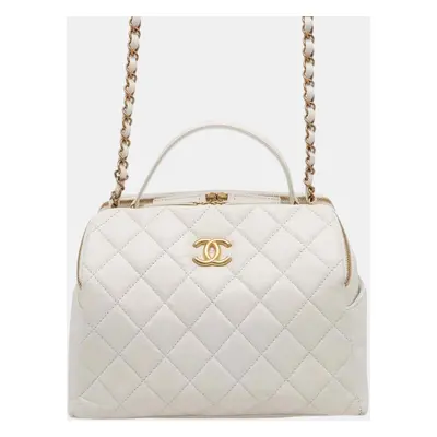 Chanel White Aged Calf Leather Bowling Bag