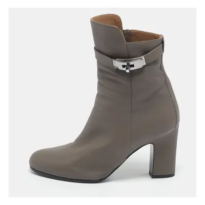 Hermès Grey Leather Joueuse Ankle Length Boots Size