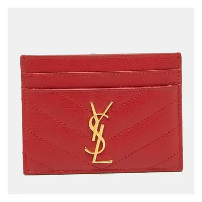 Saint Laurent Red Matelassé Leather Monogram Card Holder