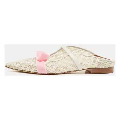 Malone Souliers White/Pink Lace and Leather Maureen Flat Sandals Size 37.5