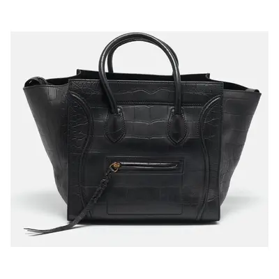 Celine Black Croc Embossed Leather Medium Phantom Luggage Tote