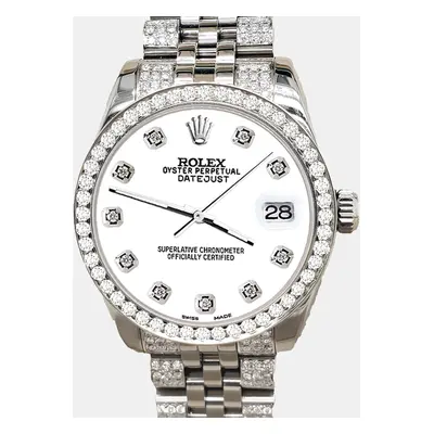 Rolex datejust midsize 3.30ct diamond bezel bracelet white diamond dial steel Wristwatch