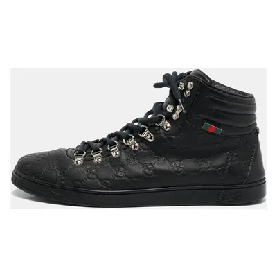 Gucci Black Guccissima Leather Web High Top Sneakers Size