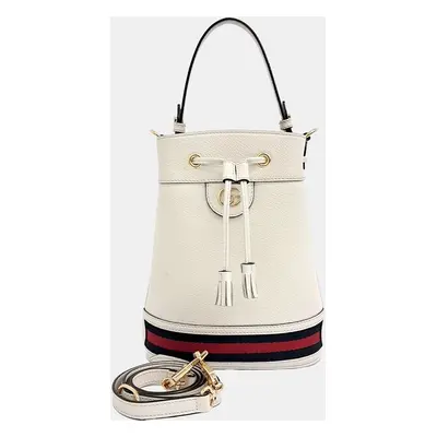 Gucci White Leather Ophidia Small Bucket Bag