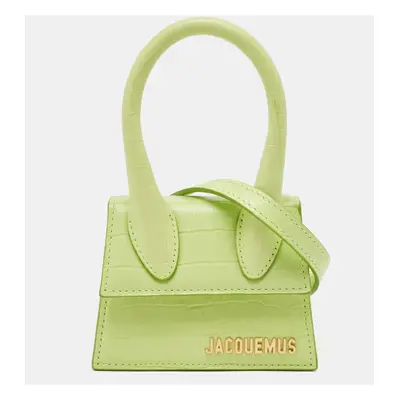 Jacquemus Light Green Croc Embossed Leather Mini Le Chiquito Top Handle Bag