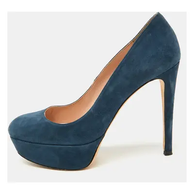 Stuart Weitzman Navy Blue Suede Platform Pumps Size 38.5