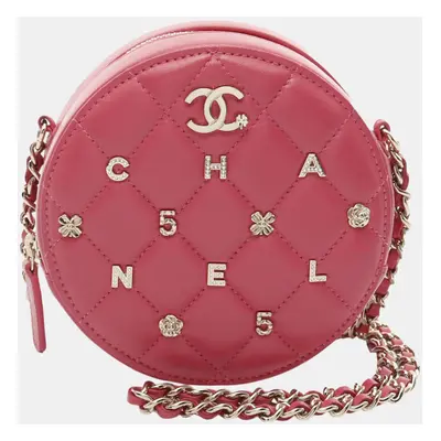 Chanel Pink CC Quilted Lambskin Lucky Charms Round Clutch with Chain