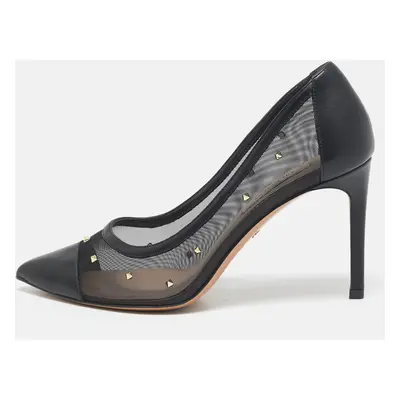 Valentino Black Leather and Mesh Pointed Toe Pumps Size